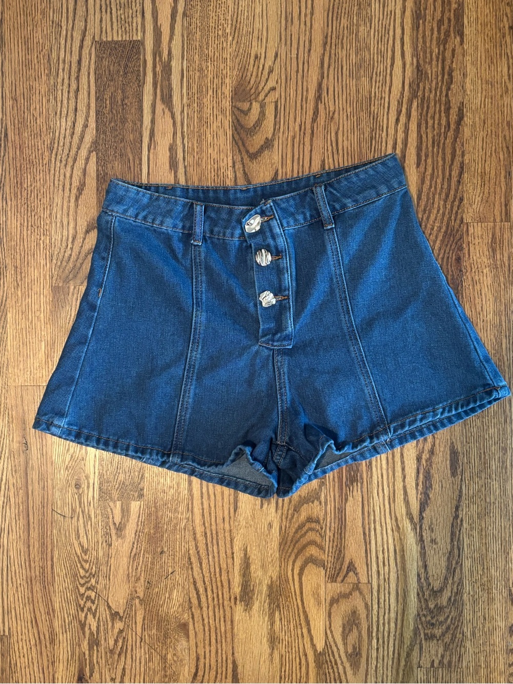High-Waisted Button-Front Flare Denim Shorts - Size 29